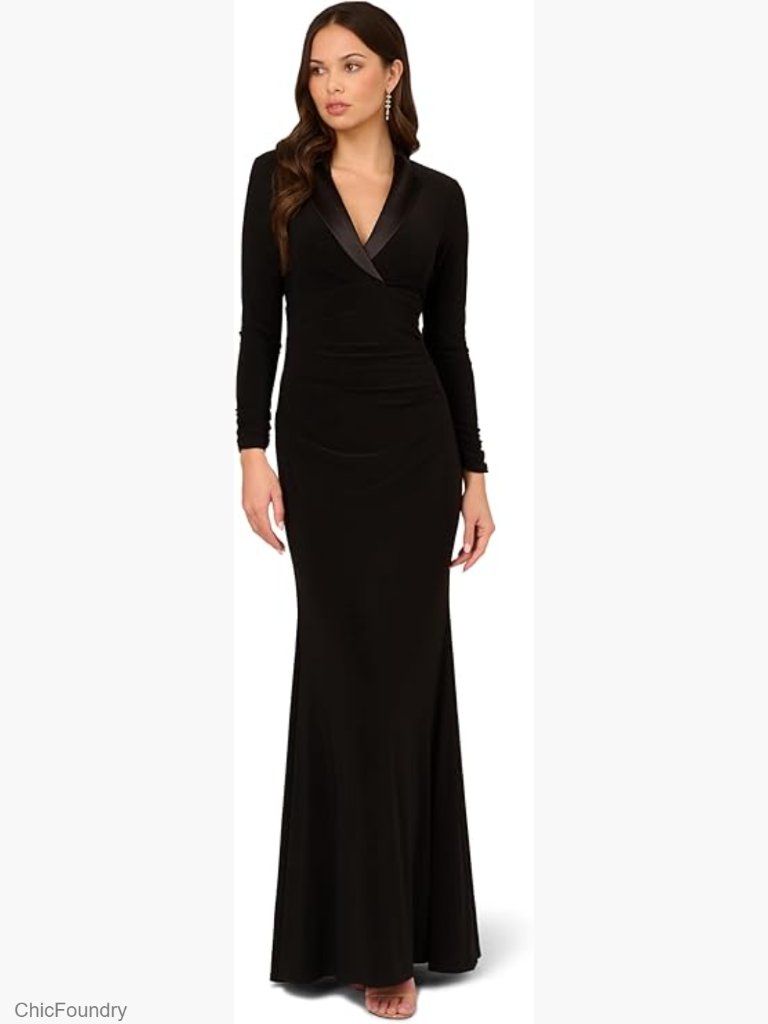 Tuxedo Long Sleeve Formal Mermaid Dress Surplice Neck Floor-Length Gown